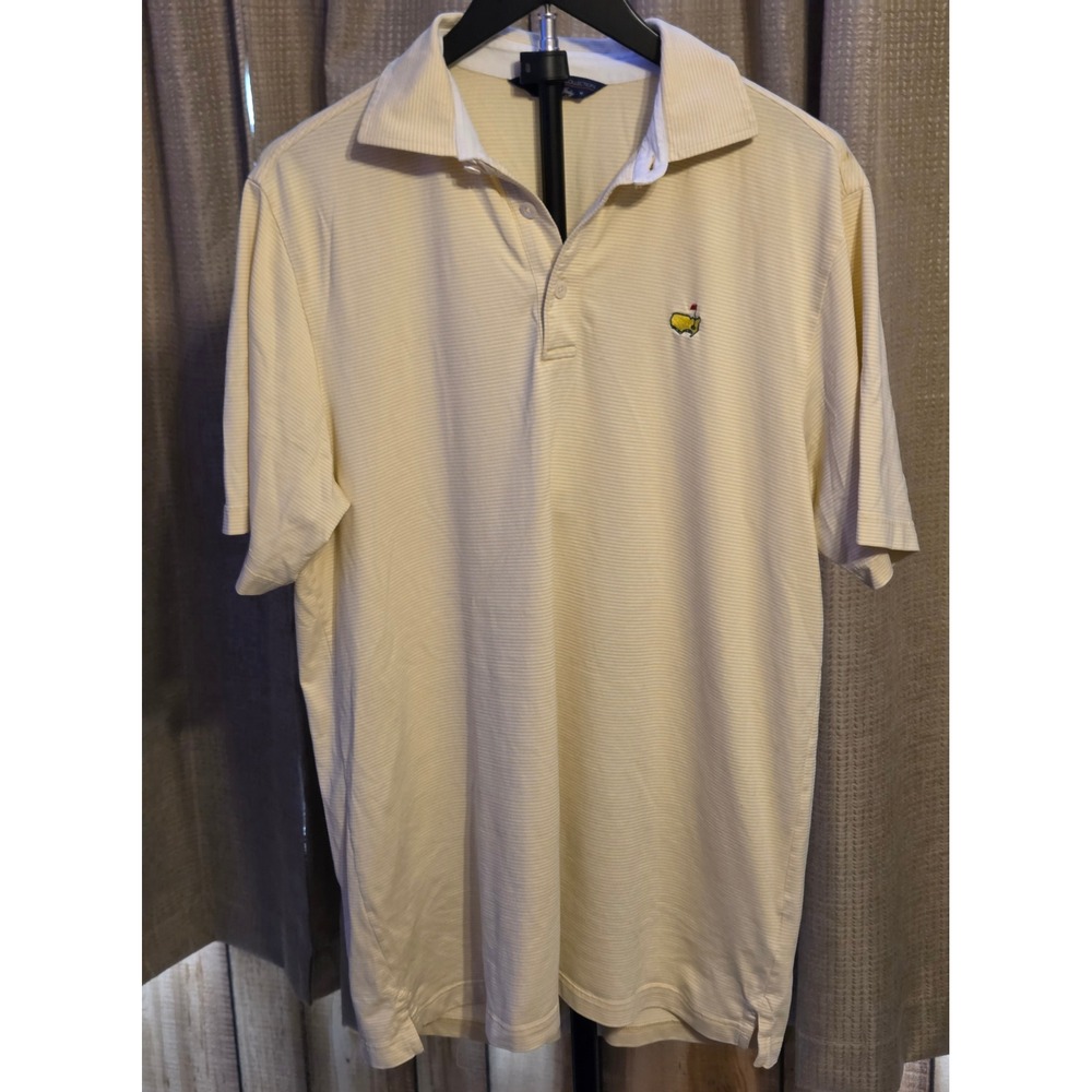 Masters Golf Clubhouse Collection Polo Shirt Mens M Yellow Striped Short Sleeve